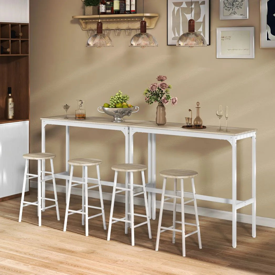 HOMCOM 3 Piece Bar Table Set with 2 Stools, Industrial Bar Table and Stool, Dining Table and Chair, Oak