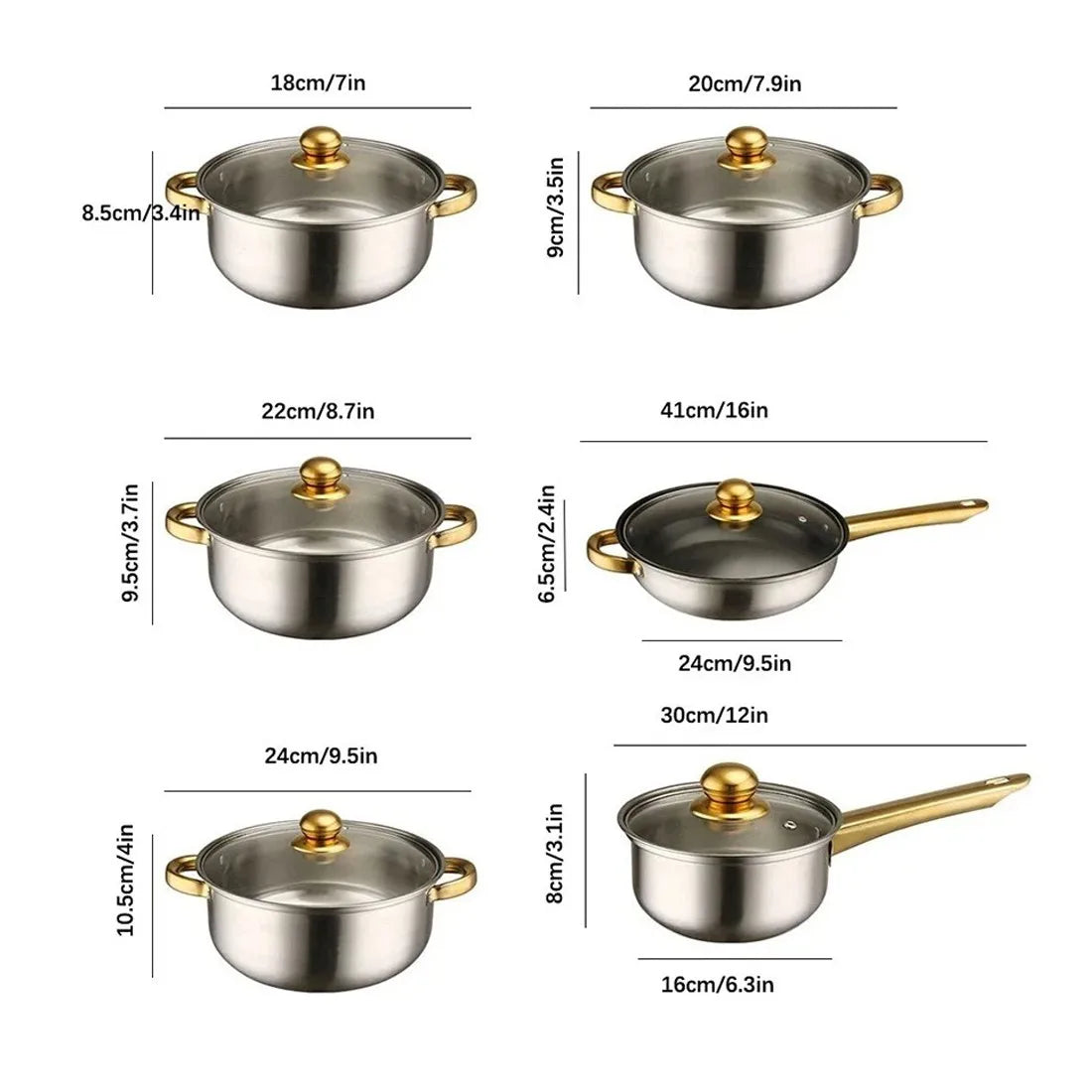 19 PCScookware set, including a non-stick saucepan, frying pan, and milk pan