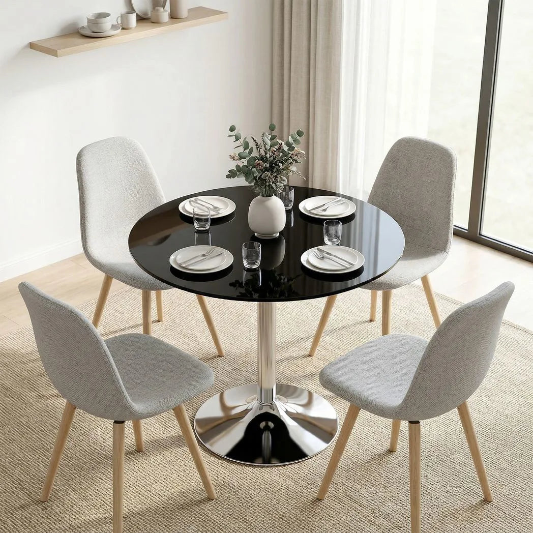 HOMCOM Round Bar Table, Modern Dining Table with Tempered Glass Top and Steel Frame for 4, 80 x 80 x 77cm, Black