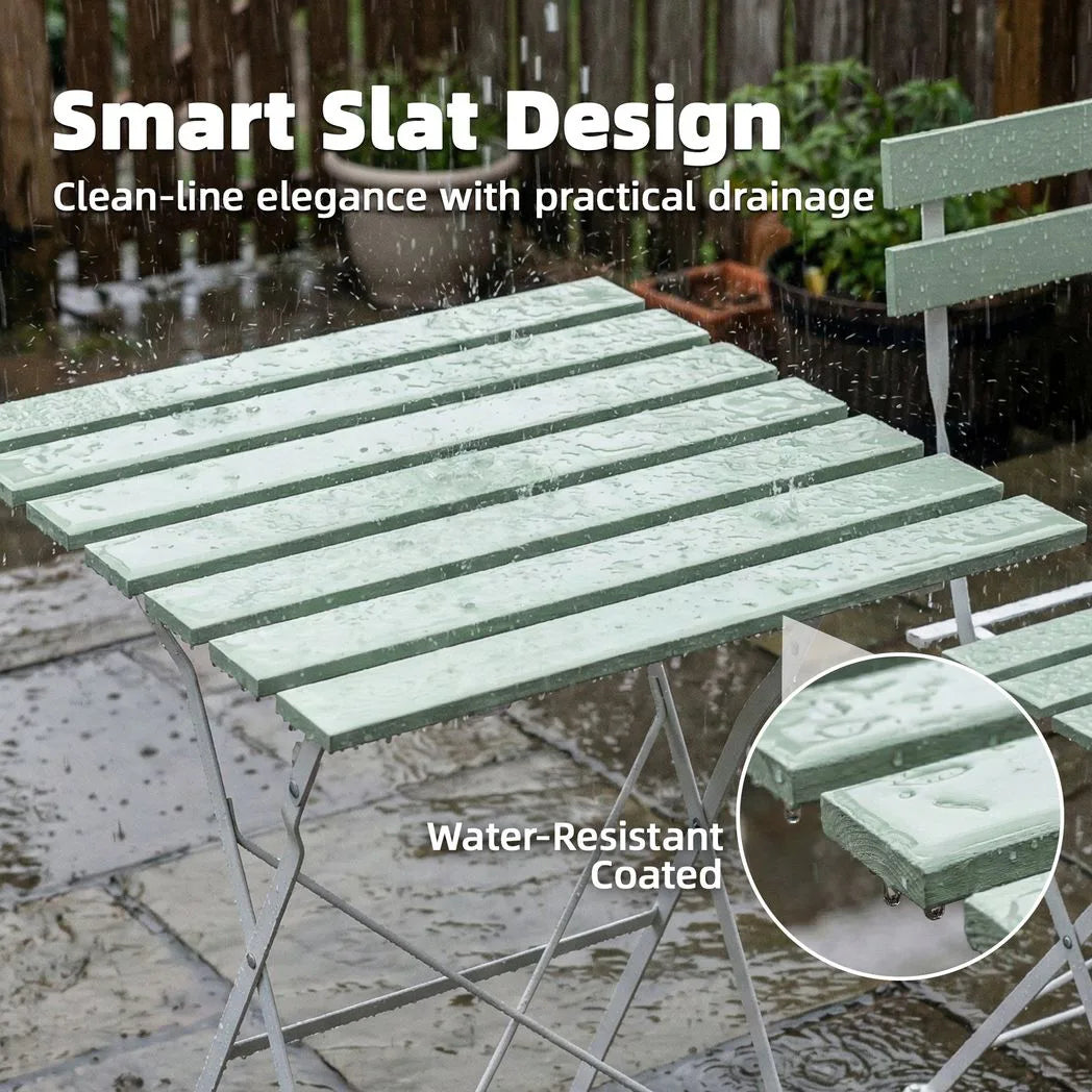 Outsunny Outdoor Bistro Set Folding Patio Furniture Set with 2 Chairs Table for 2 People White and Green