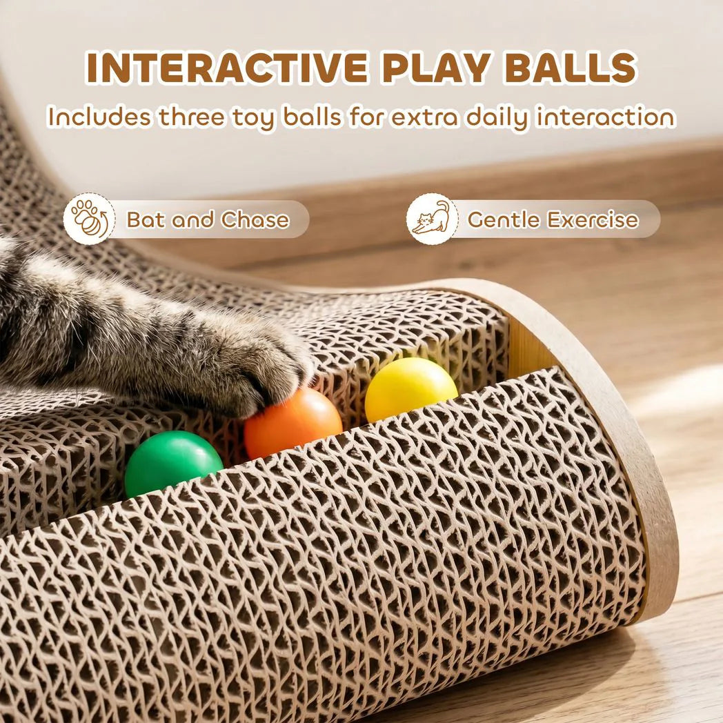 PawHut Cat Scratching Board Wall Mounted Cat Scratcher Corrugated 3 Toy Balls 39 x 23.5 x 57.5 cm Brown