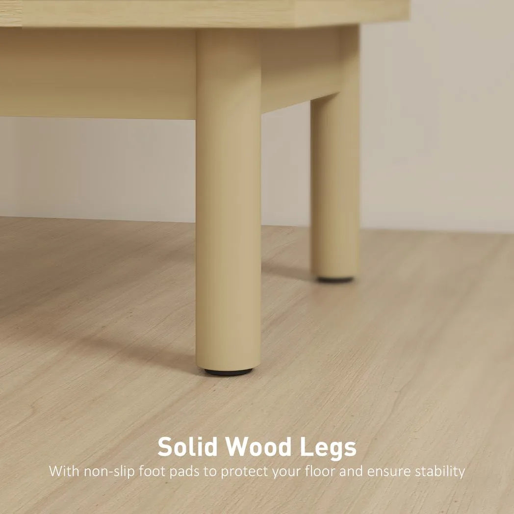 HOMCOM Rattan Bedside Table for Bedroom - Natural Wood