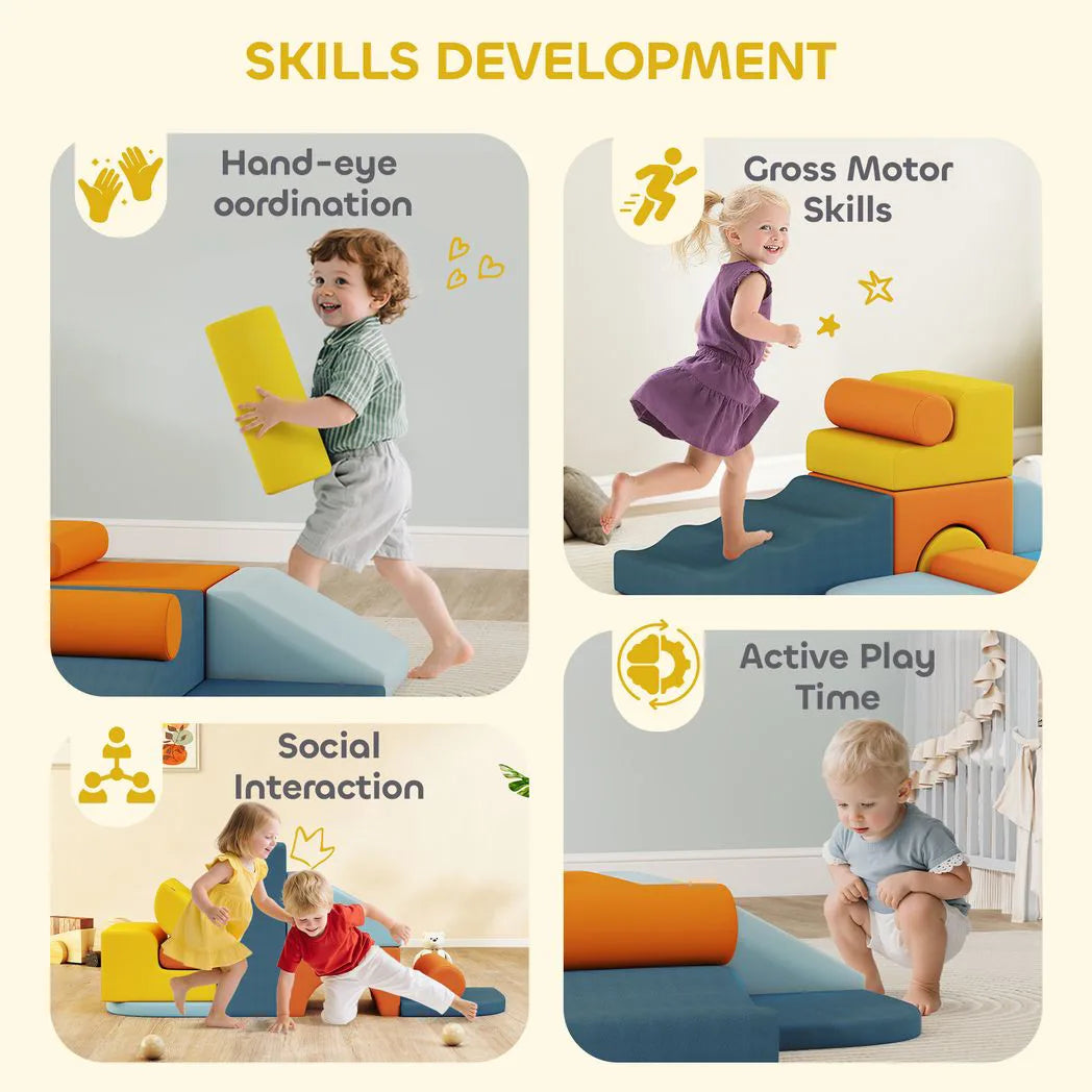 AIYAPLAY 9-Piece Soft Play Set, Kids Soft Play Foam Blocks with Detachable Cover for Climbing and Crawling