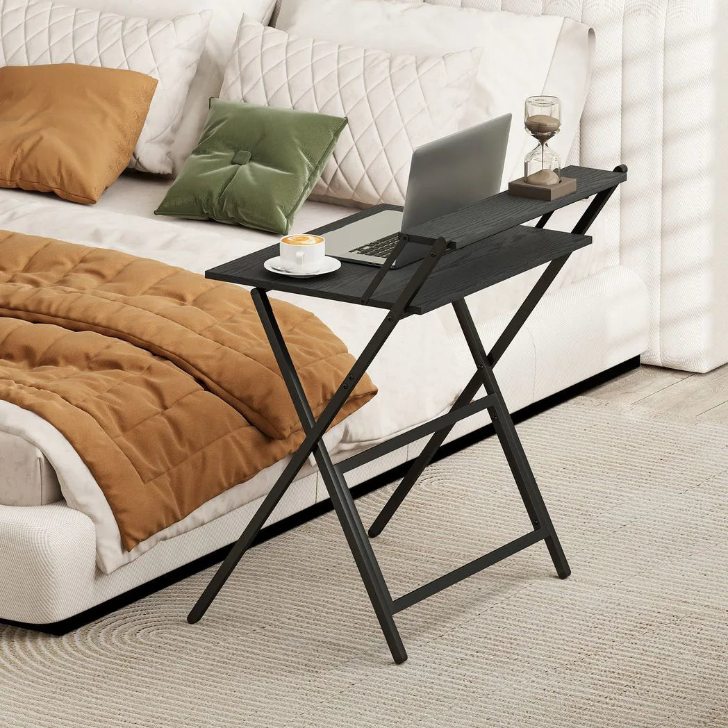 HOMCOM 70 cm Folding Computer Desk with Monitor Shelf - Black