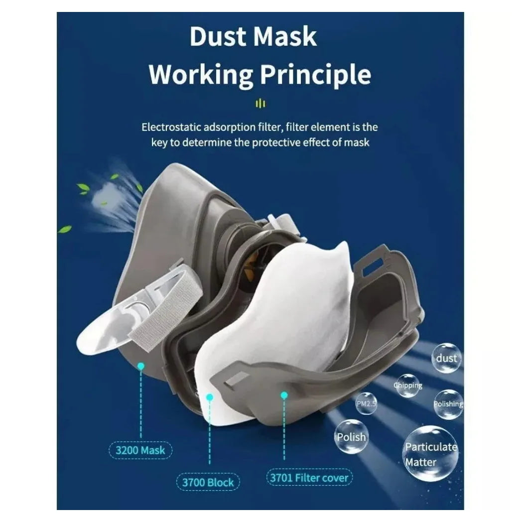 3200 Face Mask Half Face Cover Respirator Filter Reusable Facepiece With Goggles