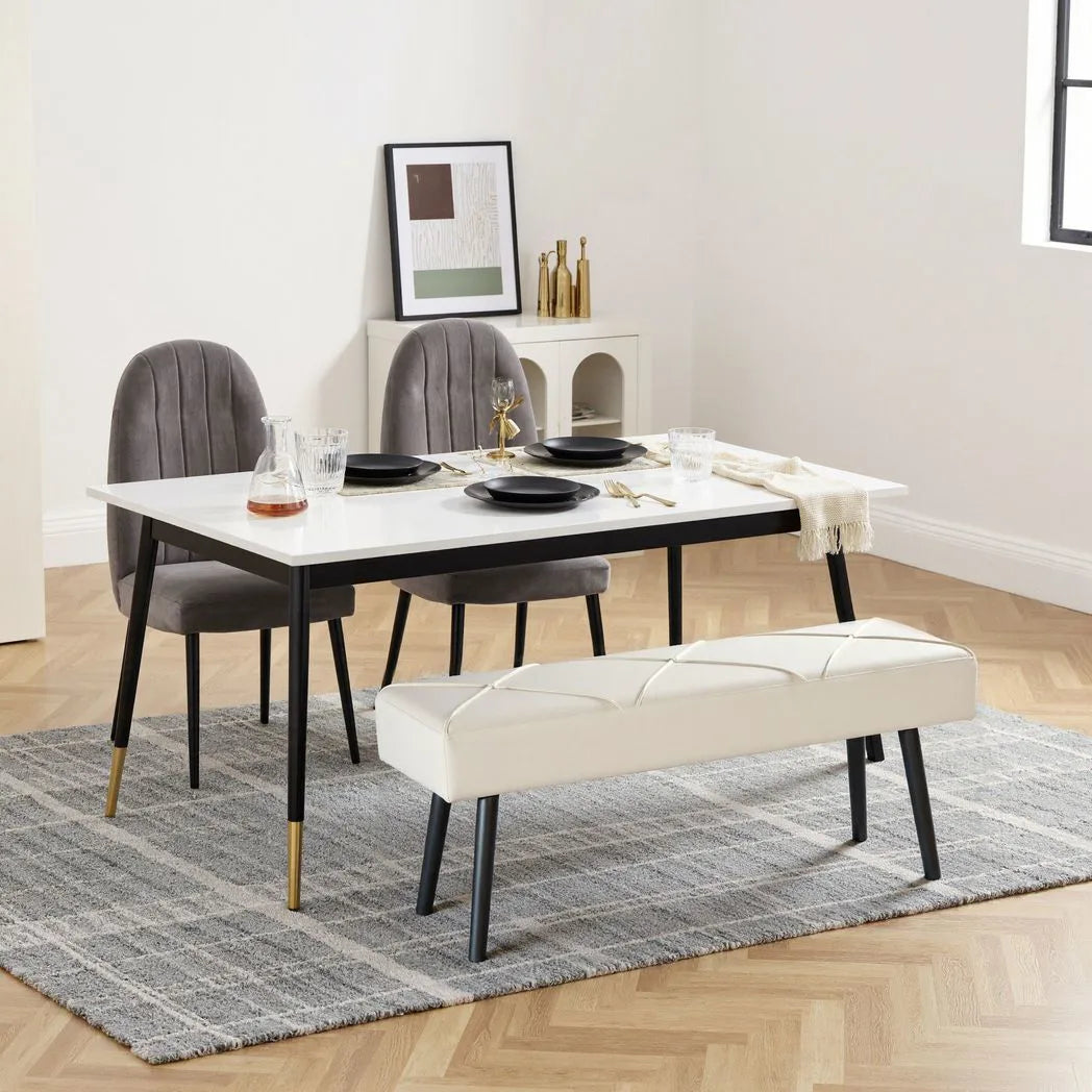 HOMCOM Upholstered Hallway Bench, End of Bed Bench with X-Shape Design and Steel Legs, Cream