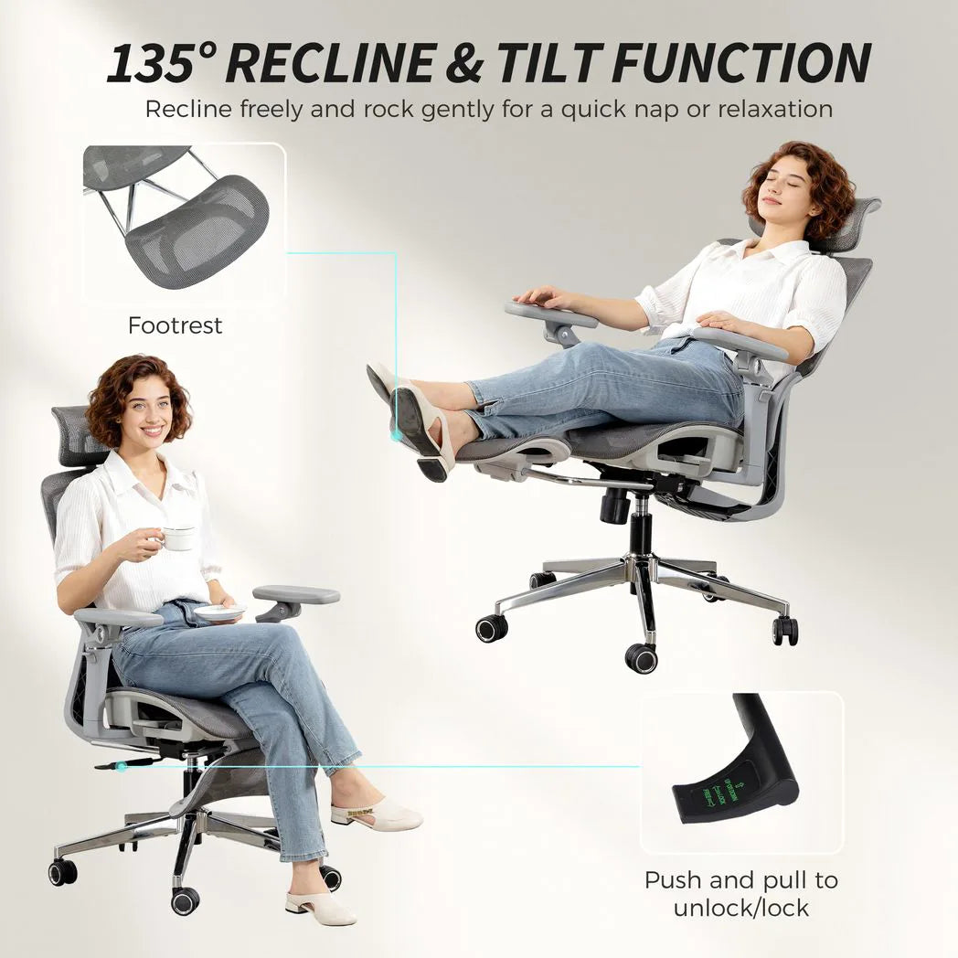 HOMCOM Ergonomic Office Chair, High Back Mesh Desk Chair, Grey