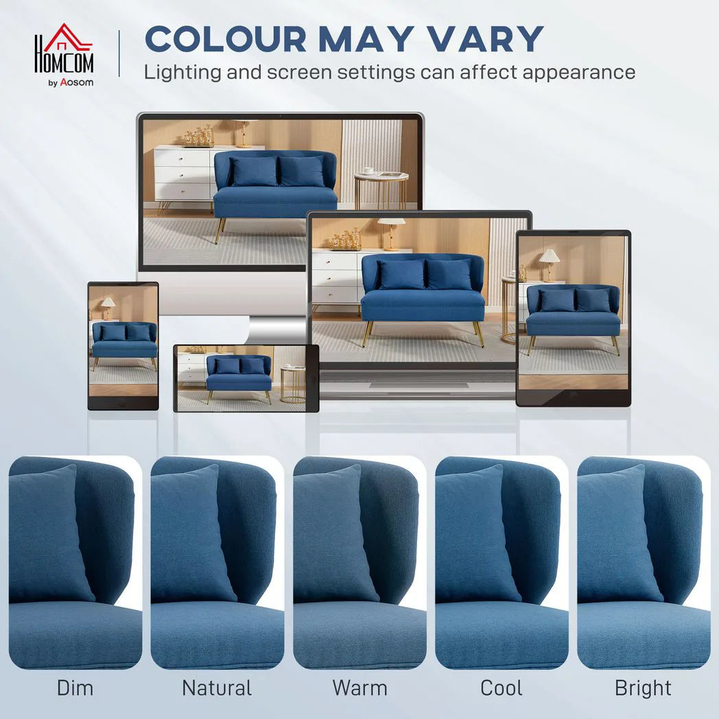 HOMCOM 2 Seater Sofa, Linen-look Fabric Small Sofa with Wing Back, Thick Seat, Metal Legs, Dark Blue