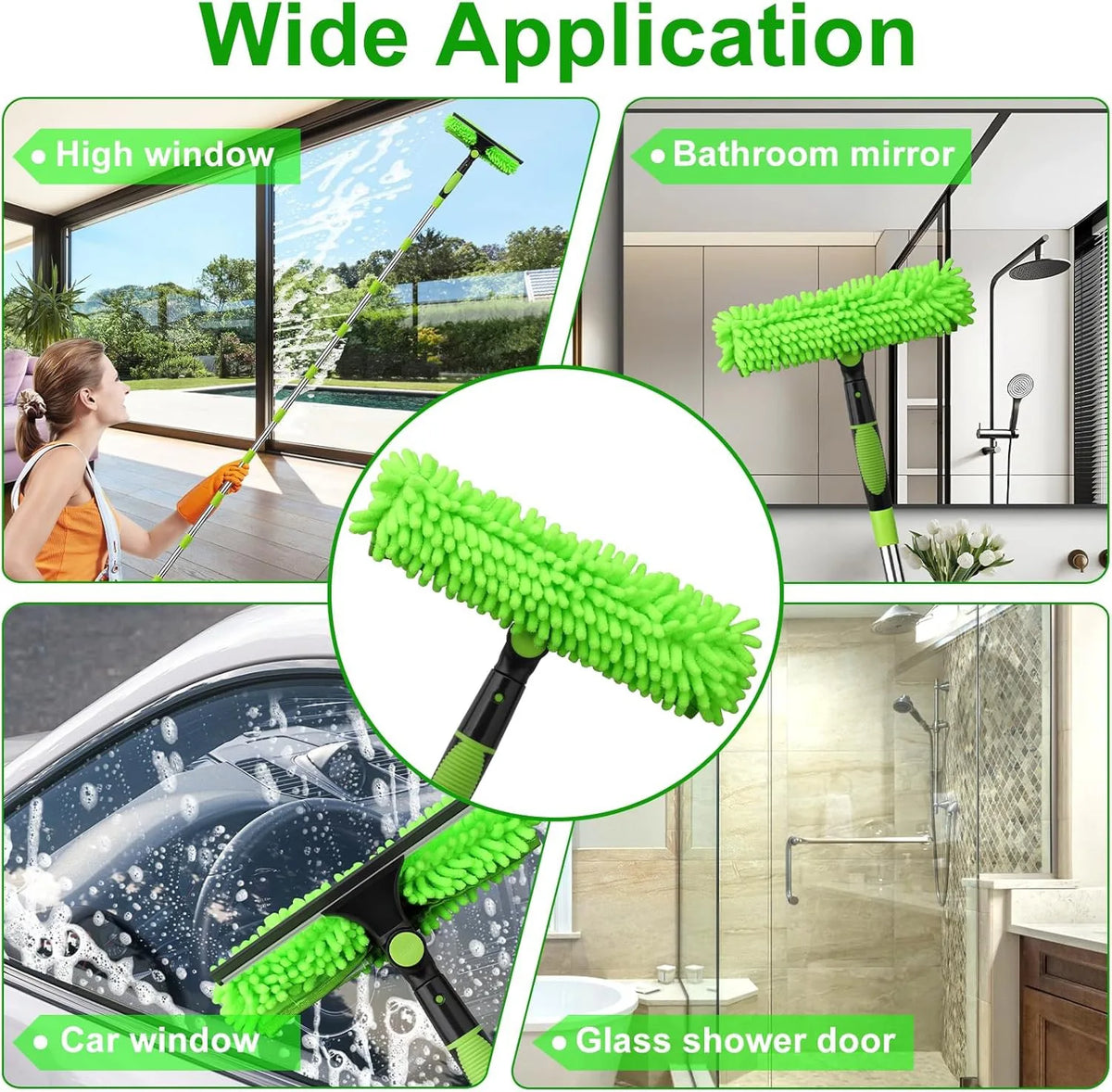 4.5M Telescopic Extendable Window Cleaner Equipment Glass Cleaning Squeegee green