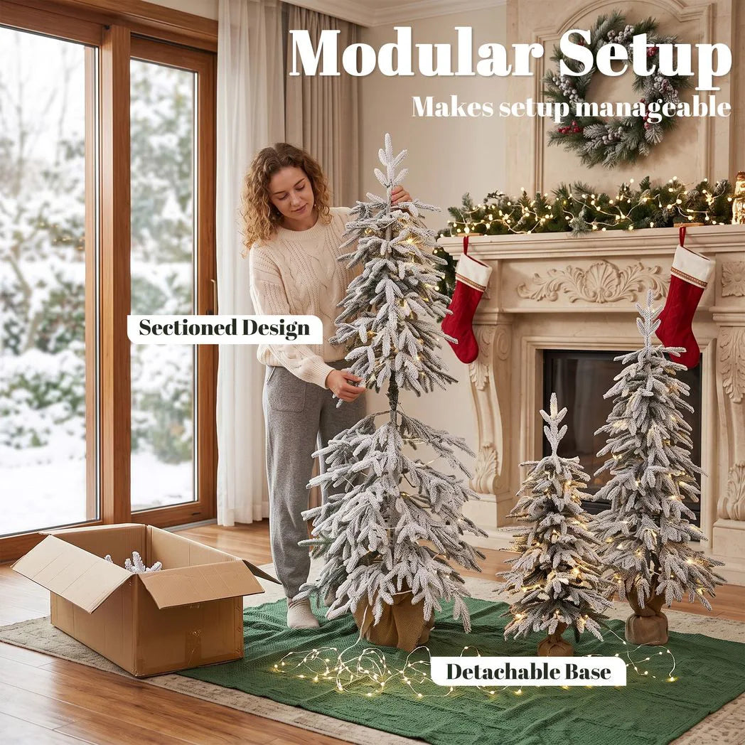 HOMCOM Prelit Flocked Artificial Christmas Tree Set of 3 Snowy Xmas Tree Warm White LED Lights (3FT??)