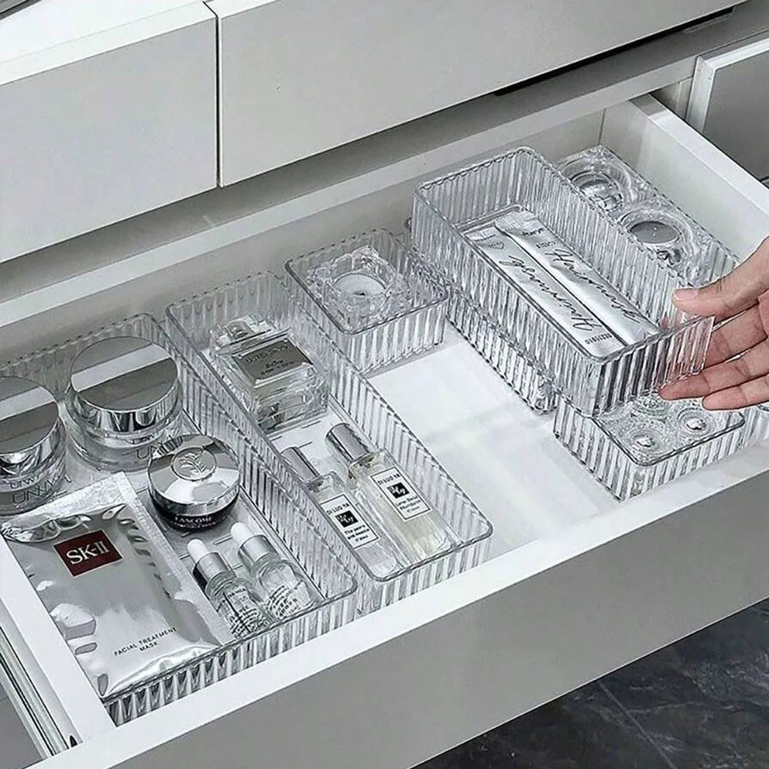 11pcs Drawer Organiser Set Clear Makeup Trays Plastic Desk Drawer Dividers Boxes