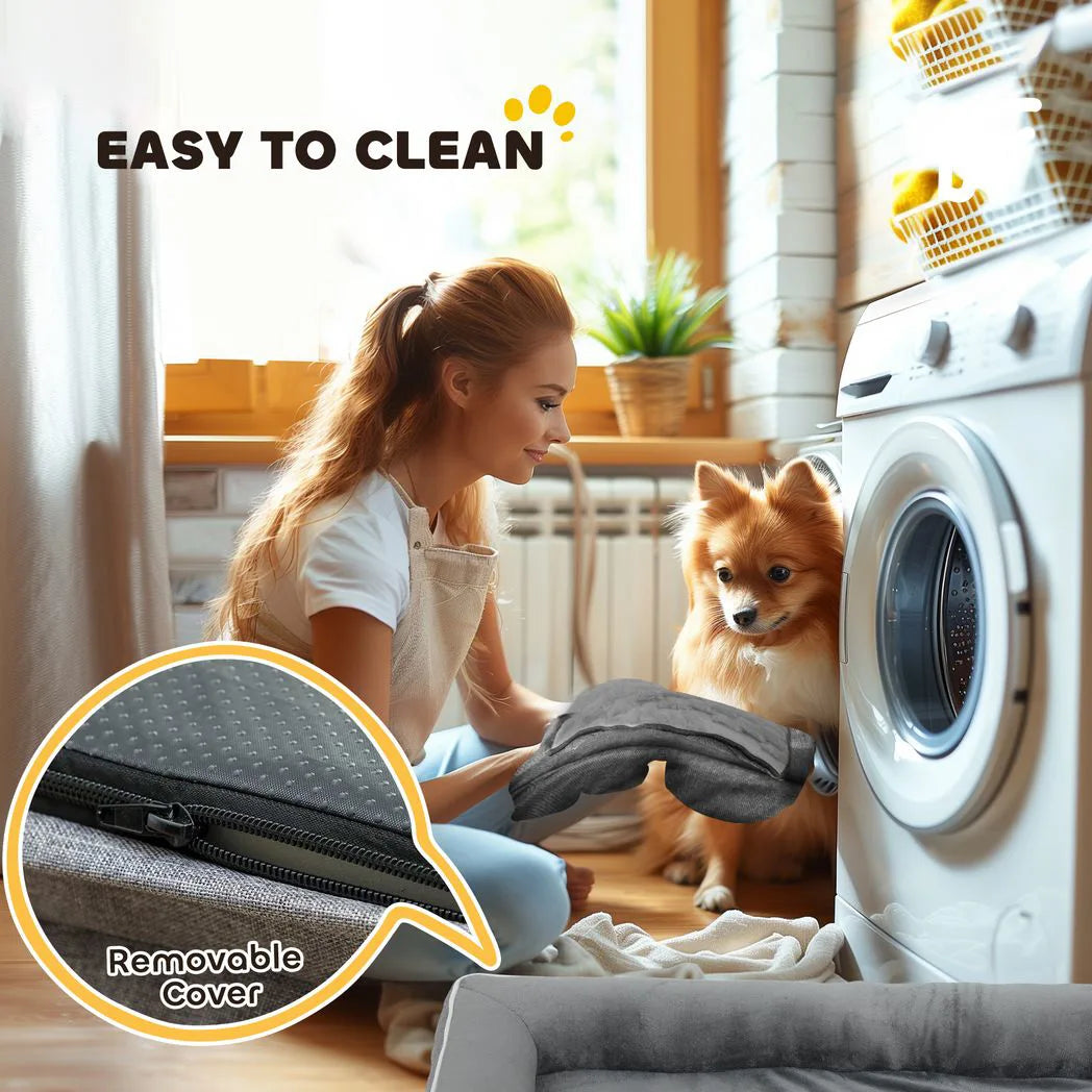 PawHut Dog Sofa Bed, Washable Pet Bed with Removable Cover and Non-Slip Bottom for Small, Medium and Large Dogs, Grey