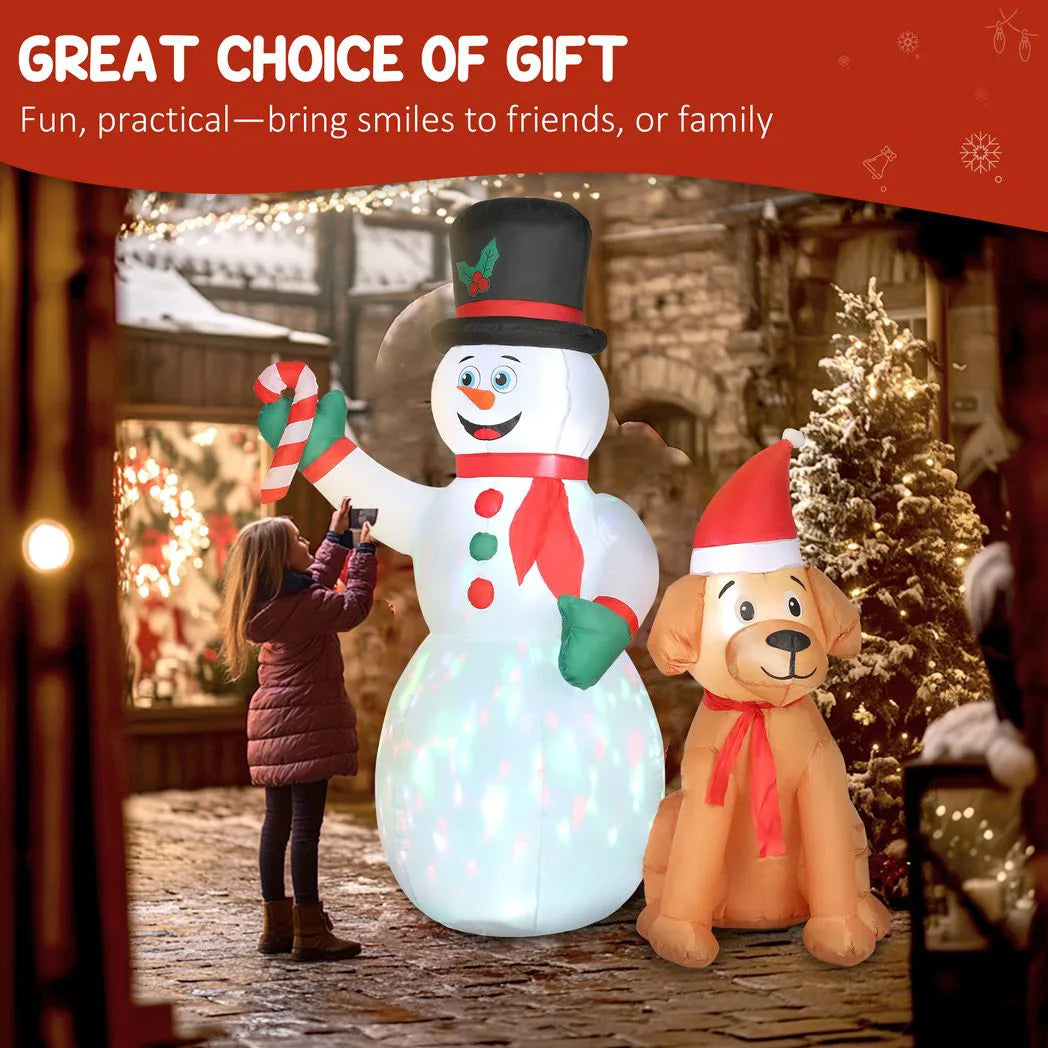 Outsunny 6FT Christmas Inflatables Snowman & Dog with Built-in LED Lights and Flashing Light, Blow Up Christmas Inflatable Decoration for Indoor Outdoor Decor, Garden