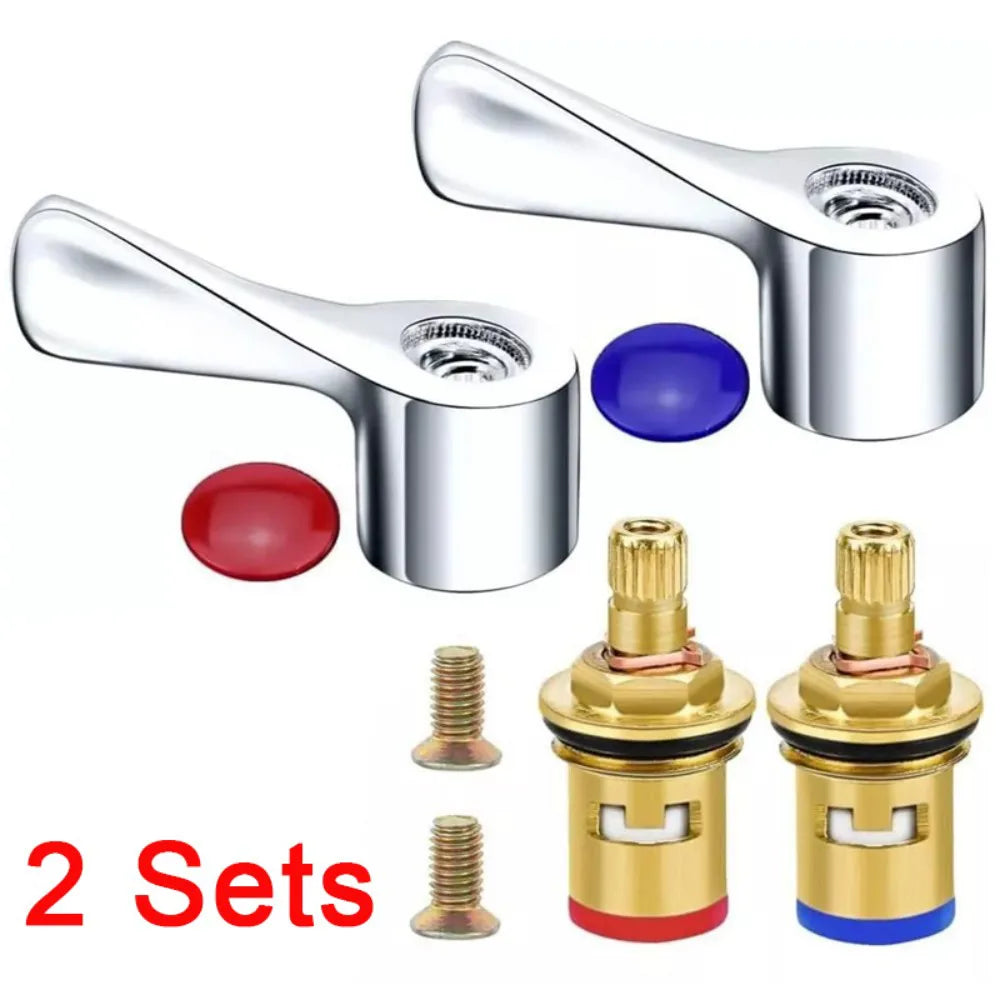 2Sets Faucet Handle And Turn Tap G1/2 Handle Knob Lever Taps Tops Valves Kits f