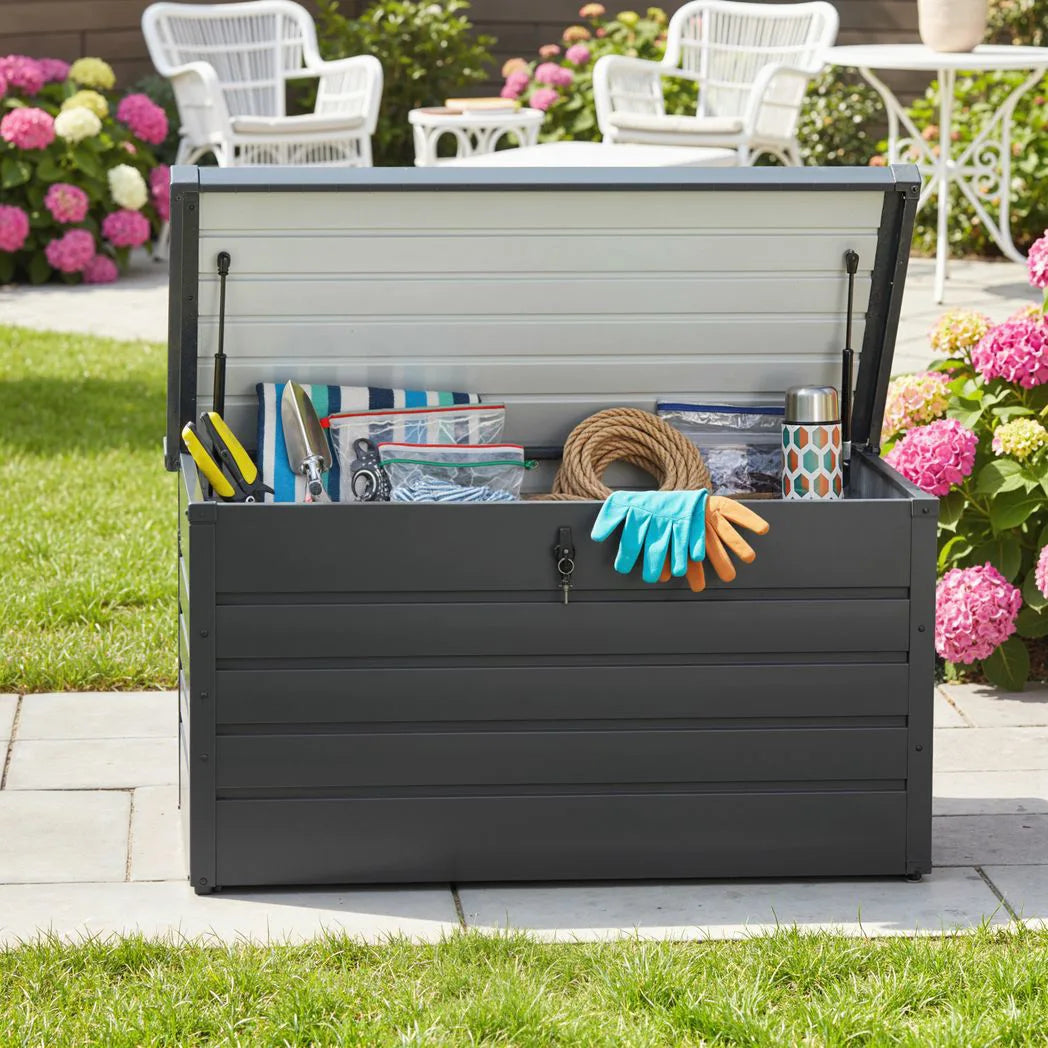 Outsunny 311L Galvanised Steel Garden Storage Box - Dark Grey