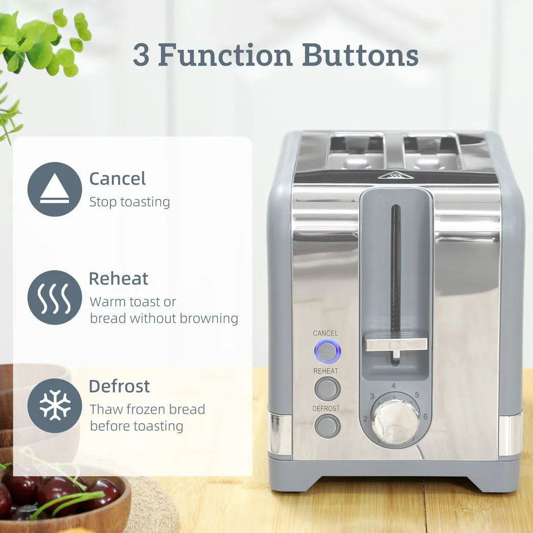 HOMCOM Sleek Textured Kettle and Toaster Set - Grey