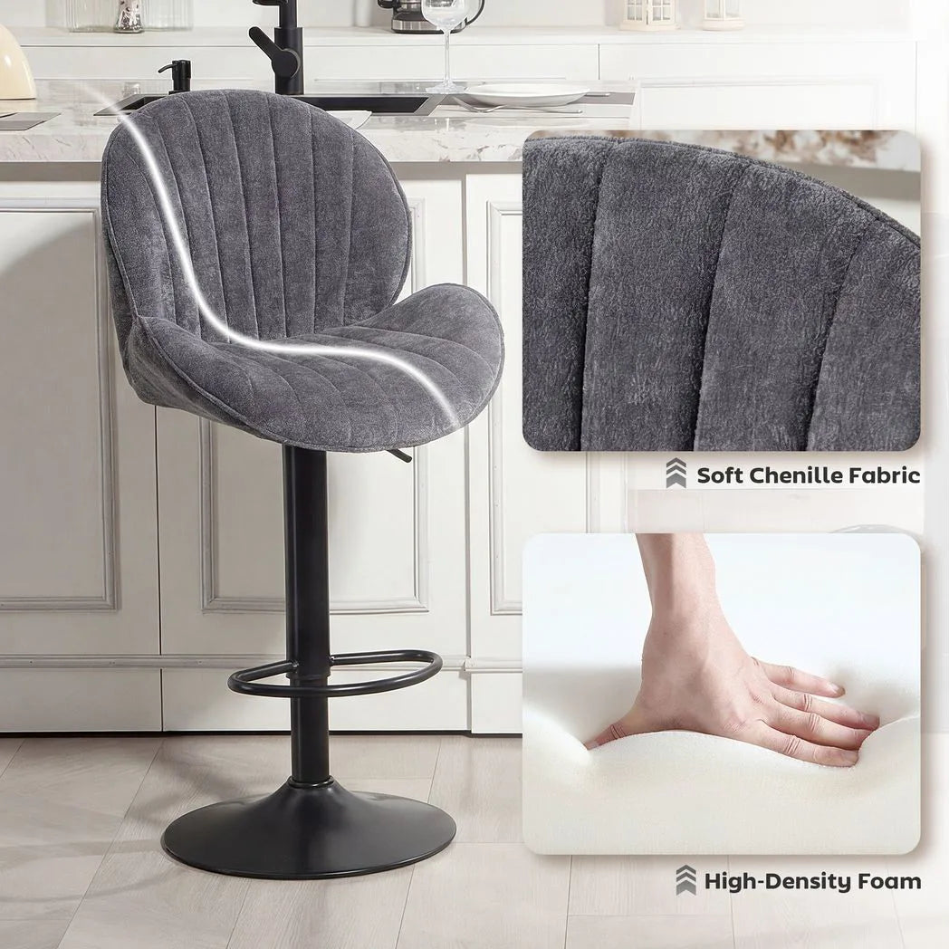 HOMCOM Bar Stools Set of 2, Swivel Barstools with Back, Adjustable Height and Footrest for Kitchen Island, Dining Room, Grey