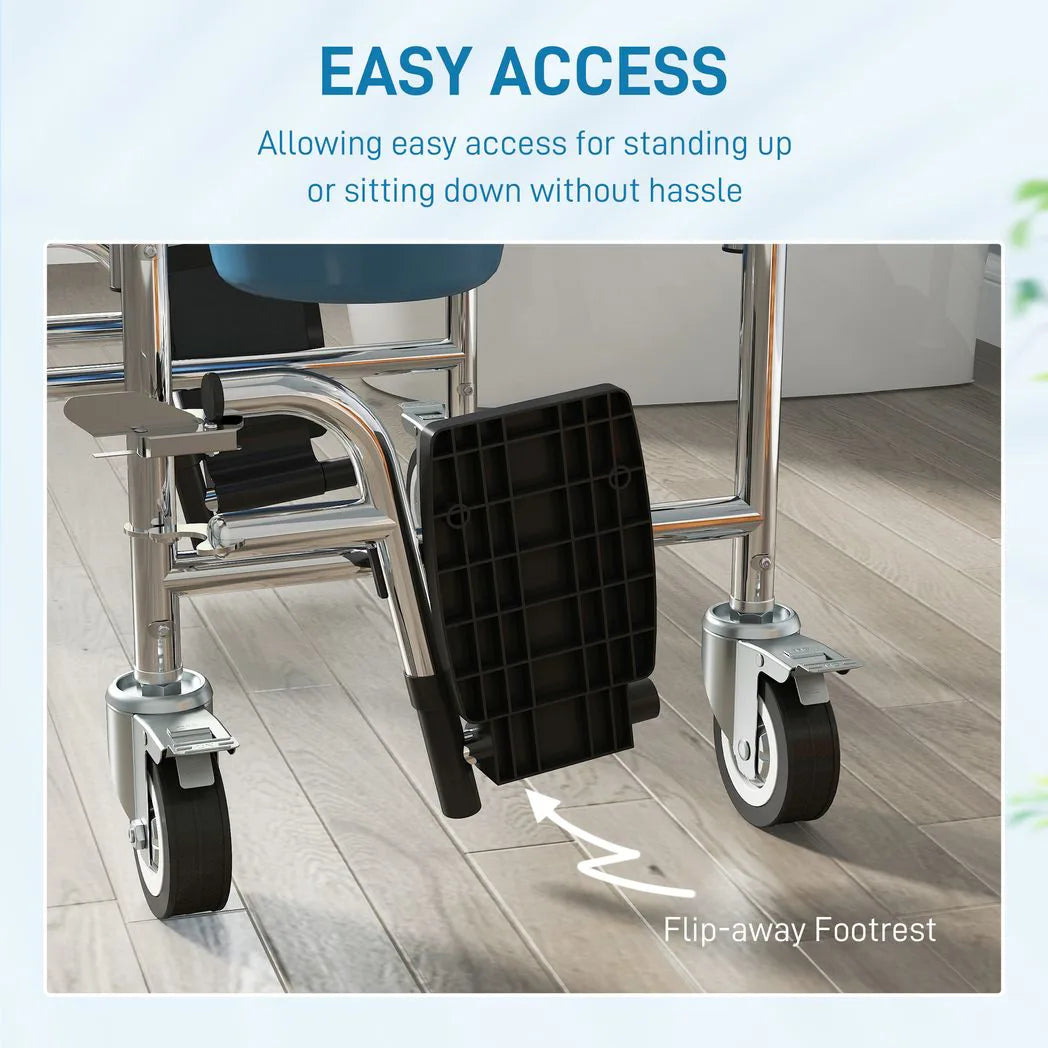 HOMCOM Rolling Shower Wheelchair for Seniors, Bedside Commode Chair with Locking Wheels, Seat, Backrest, Arms, Grey