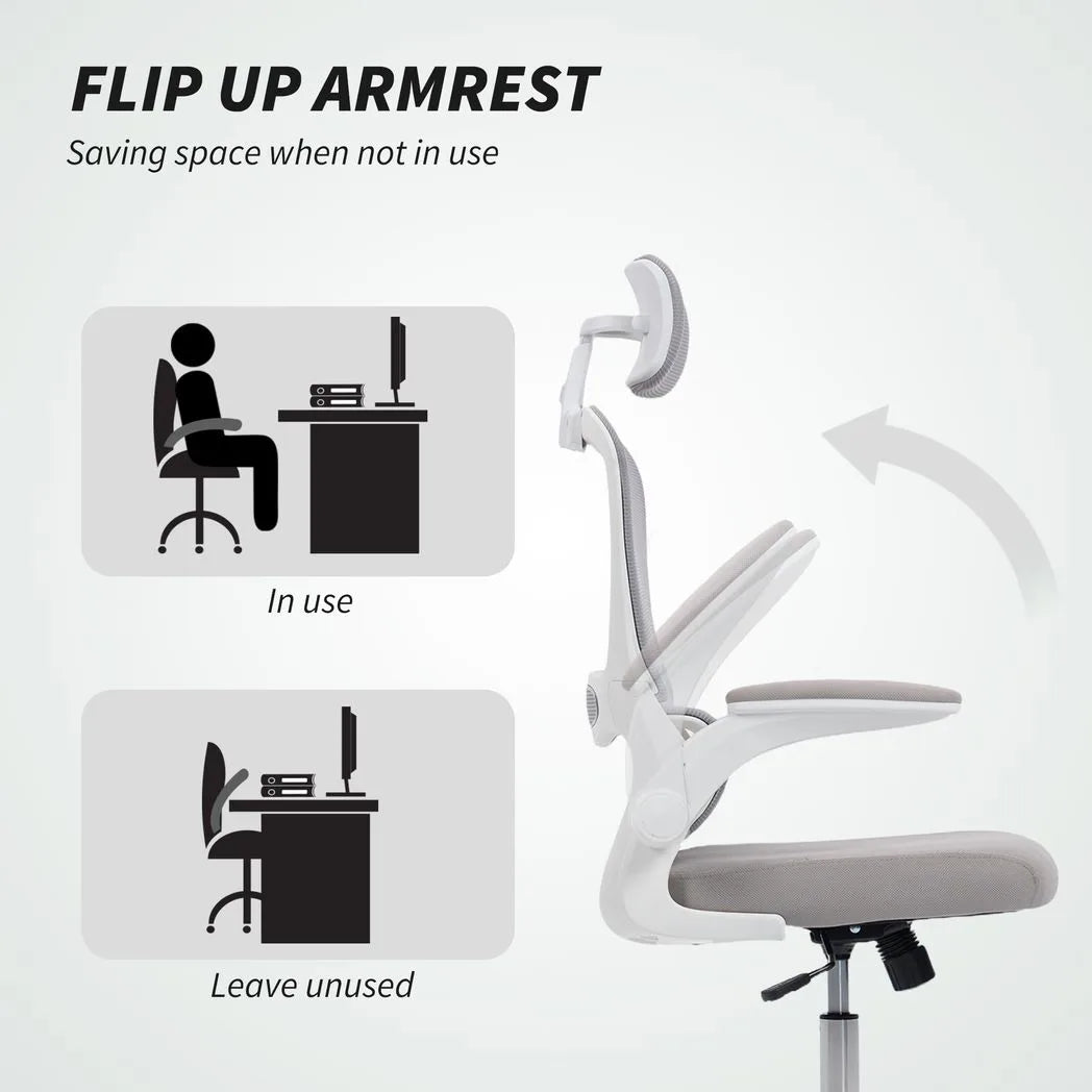 HOMCOM Mesh Back Office Chair, with Lumbar Support - Grey