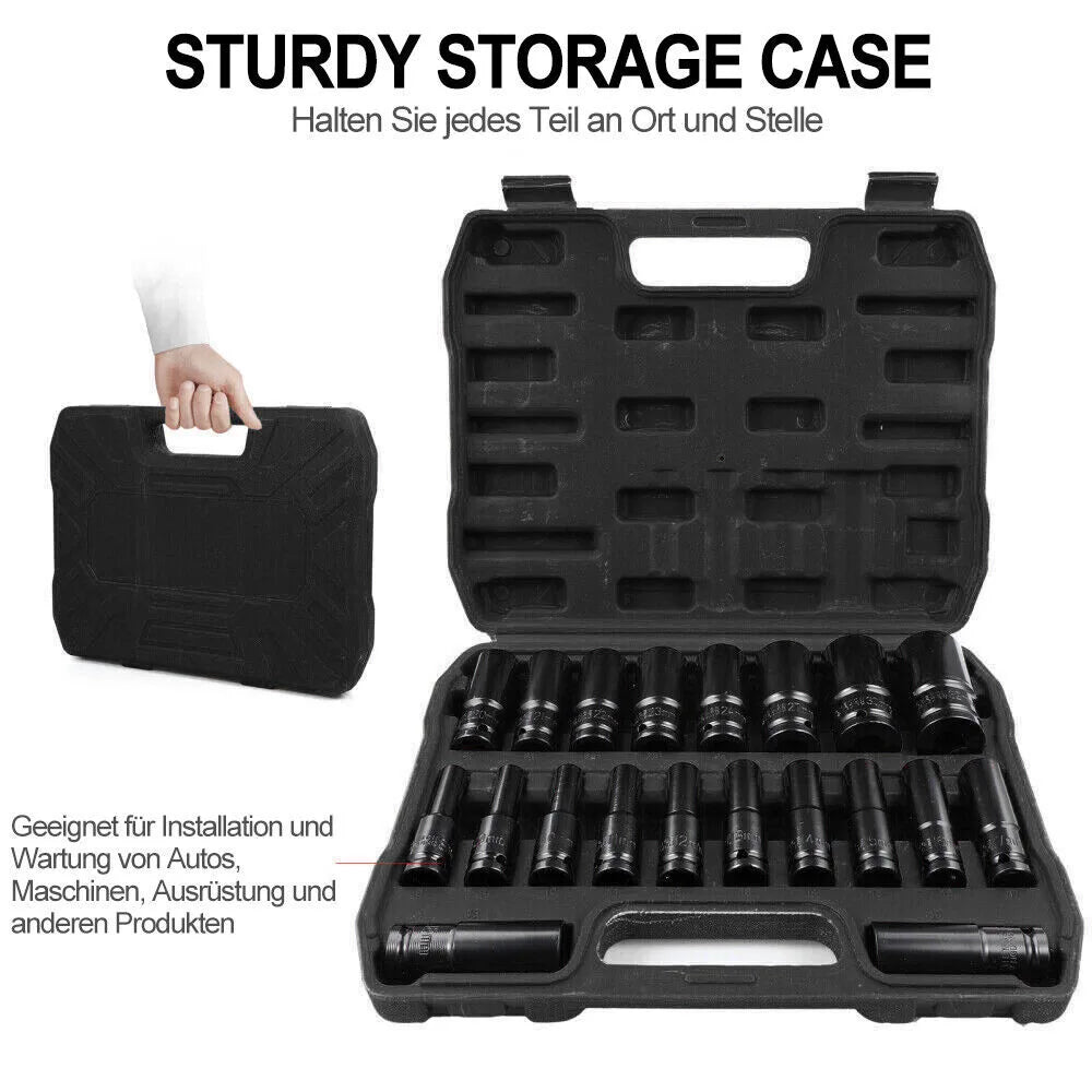 20PCS Deep Impact Socket Set 1/2 Inch Drive Metric 8 - 32mm Metric for Car Truck