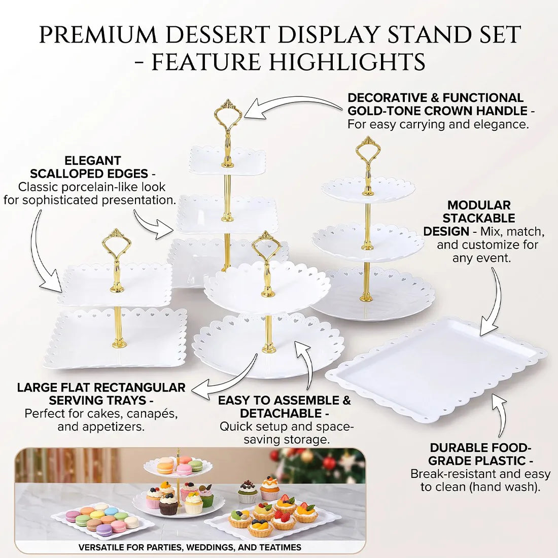 6pcs Cake Stand Afternoon Tea Wedding Plates Party Embossed Tableware Holder-Pink