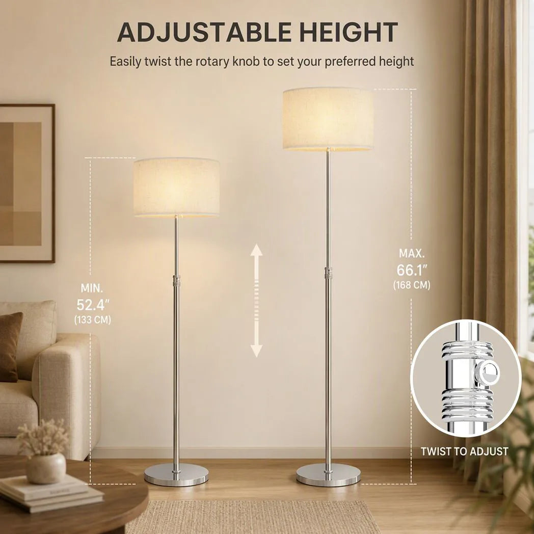 HOMCOM Floor Lamp with Remote, Height Adjustable Standing Lamp with Linen Shade, Dimmable with 3000K-6000K Adjustable Colour Temperatures, Foot Switch for Living Room Bedroom Office, Silver Tone