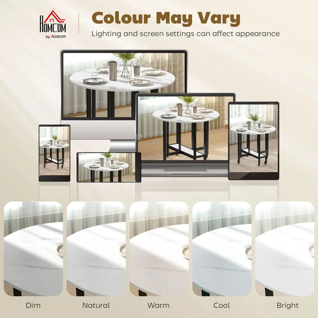 HOMCOM Folding Dining Table, Drop Leaf Table with Open Shelf, Rolling Kitchen Table for Dining Room, Small Spaces, White Marble