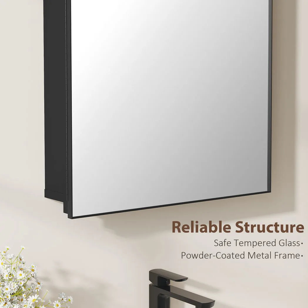 HOMCOM Bathroom Mirror Cabinet with Mirror, Arched Wall Mounted Bathroom Cabinet with Storage Shelves, Black