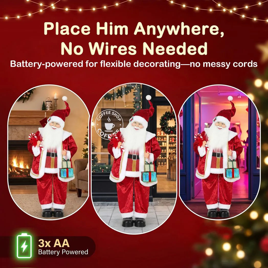 HOMCOM 120cm Life Size Singing Dancing Santa Claus, Standing Musical Animated Santa with Gift and Candy Cane, Posable Arms, Handcrafted, Sound Touch Activated, Moving Christmas Figure Decoration