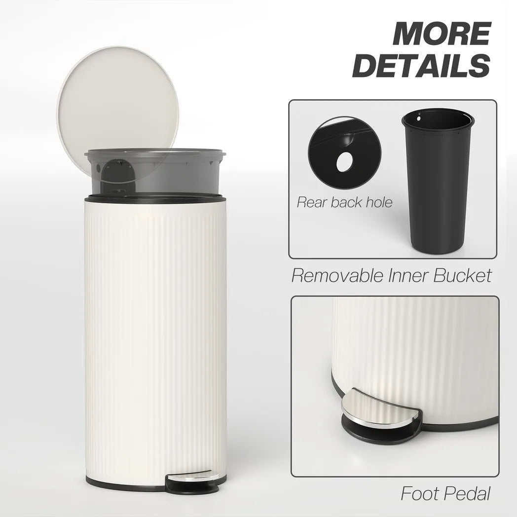 HOMCOM Kitchen Bin, 30 Litre Pedal Rubbish Bin with Removable Bucket, Cream