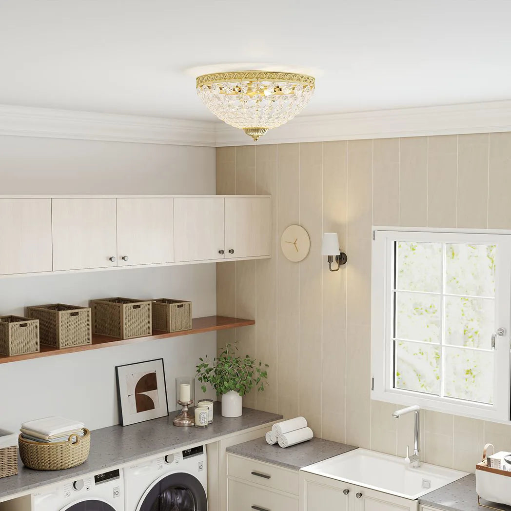 HOMCOM Crystal Chandelier Ceiling Light with 168 Octagonal Beads, Vintage 2-Light Flush Mount Ceiling Light for Living Room, Bedroom, Hallway, Dining Room, Gold Tone