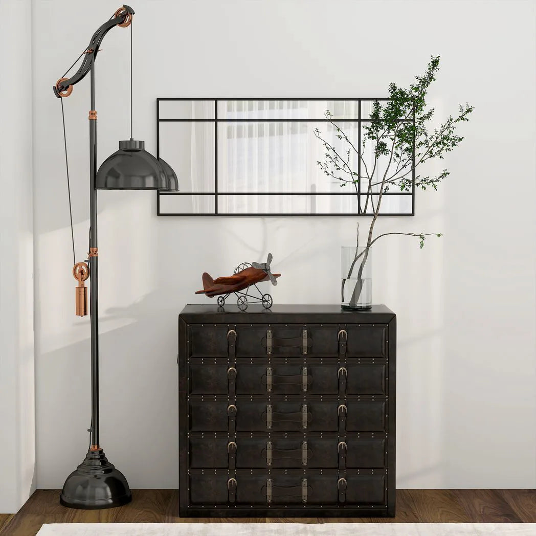 HOMCOM Decorative Grid Wall Mirror, with Back Hooks - Black