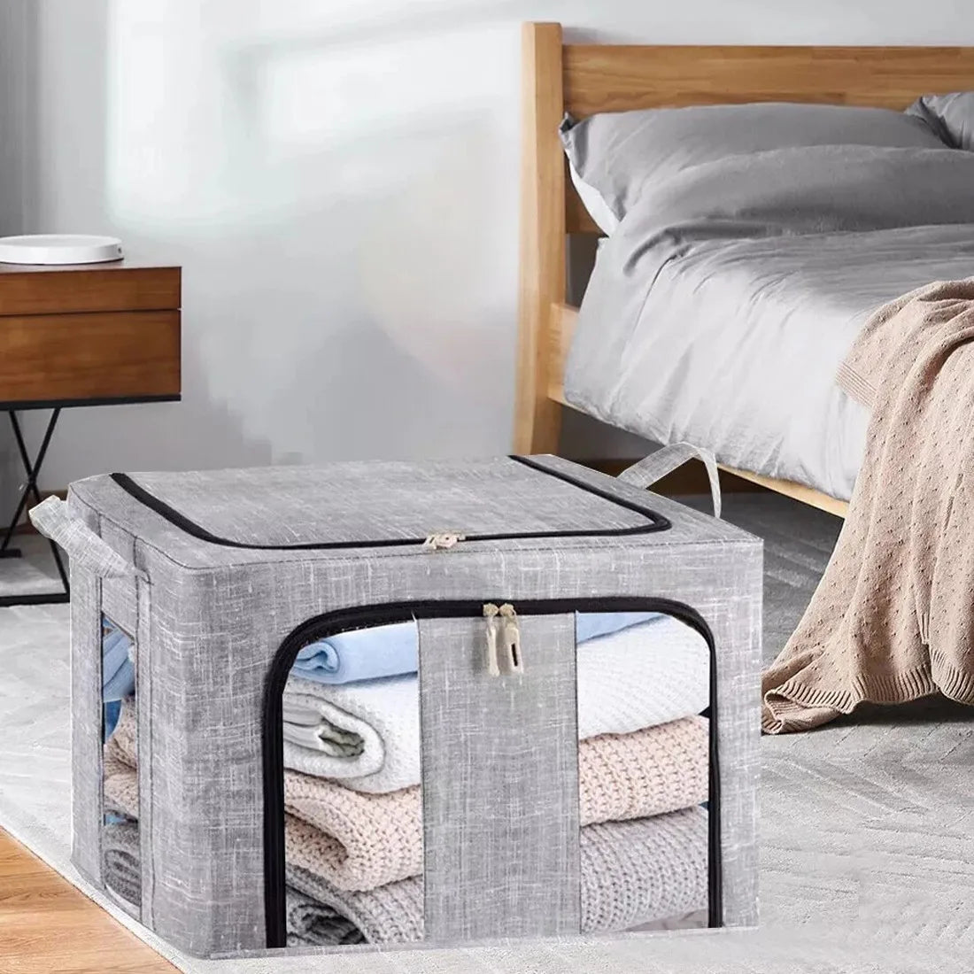 2Pcs 66L Folding Storage Box Made of Thick Fabric Steel Frame Wardrobe Organizer