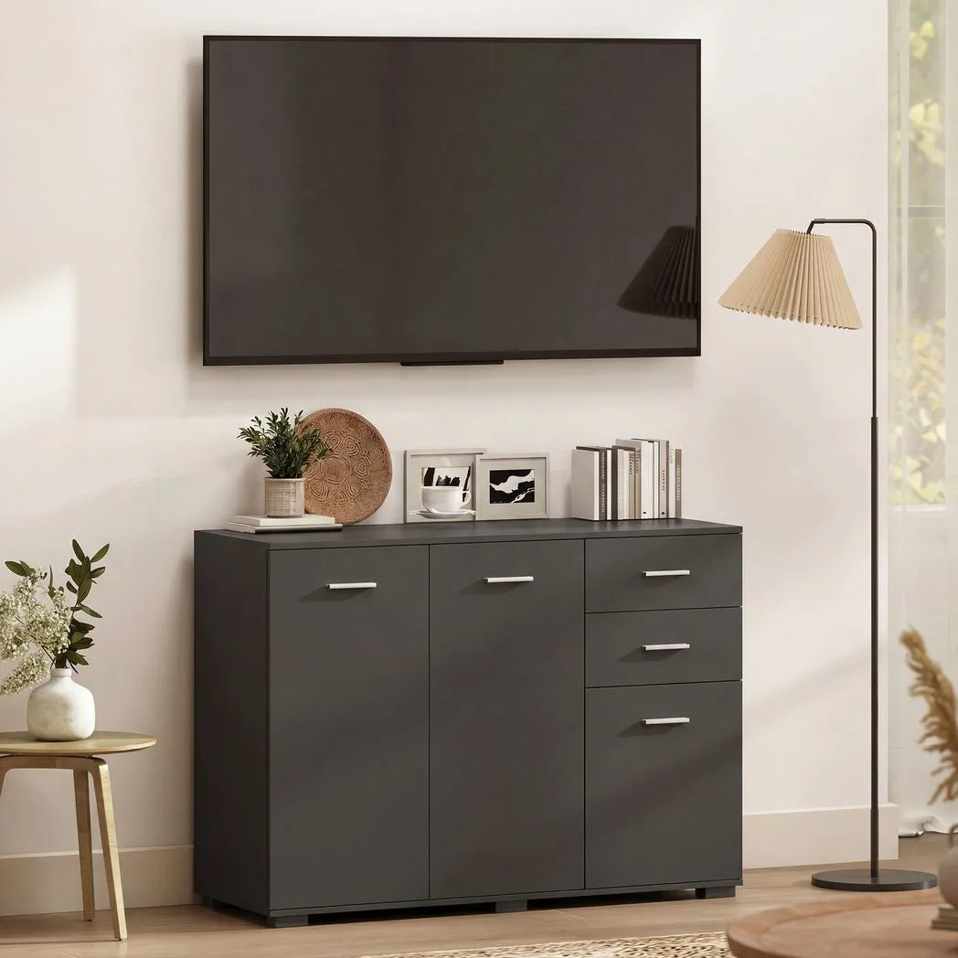 HOMCOM Sideboard, Modern Storage Cabinet with 2 Drawers, 3 Doors and Adjustable Shelves, Black