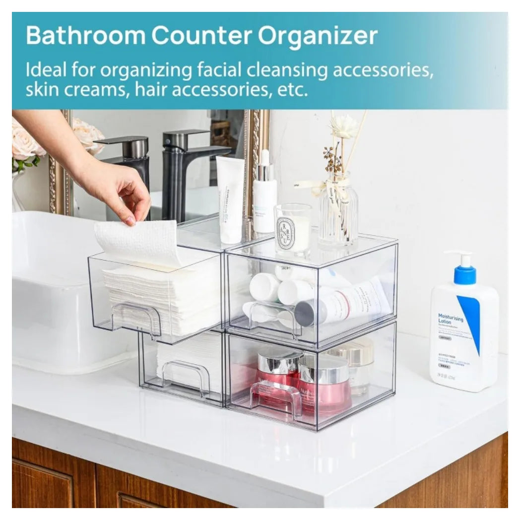 2 Pack Clear Small Stackable Storage Drawers Acrylic Makeup Organiser