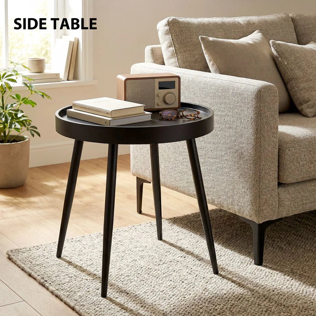 Outsunny 49.5 cm Round Garden Table, Small Outdoor Coffee Side Table with Plastic Tray-Style Top, Metal Legs, Black