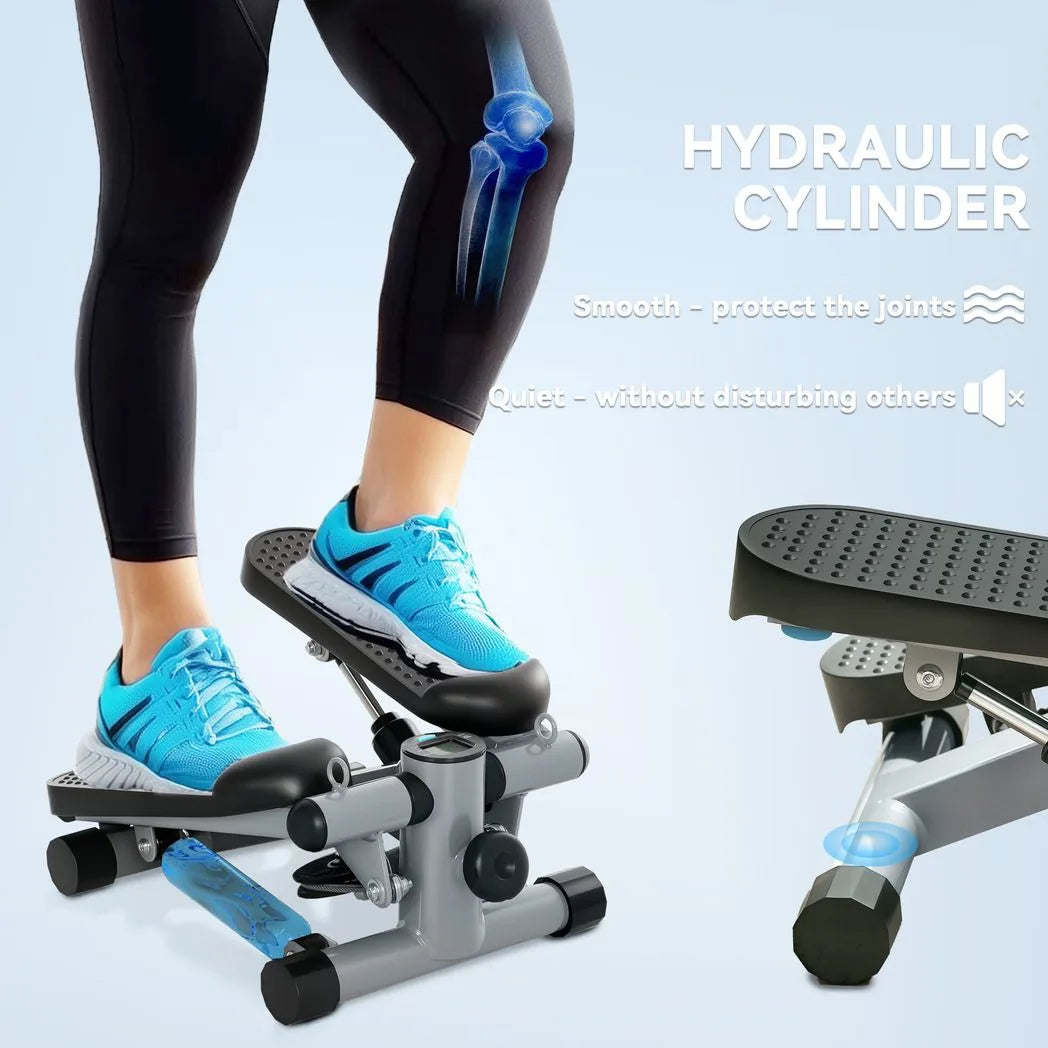 SPORTNOW Mini Stepper, Compact Step Machine Exerciser for Home Workouts, with Resistance Bands, LCD Monitor, Non-Slip Pedals