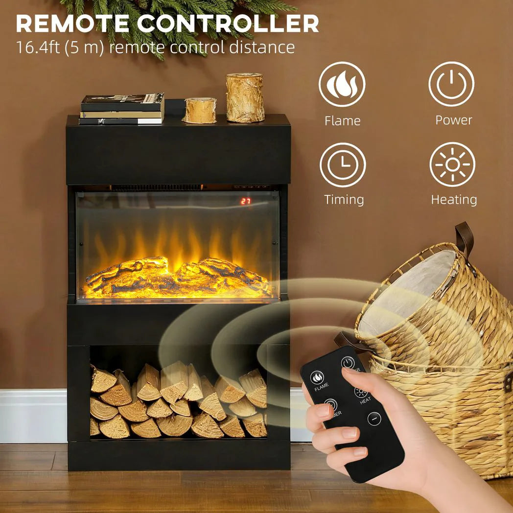HOMCOM 19" Electric Fireplace with Surround, 3D Flame Effect, 6 Colours & 3 Brightness Levels, 1000W/2000W Black Electric Fire and Mantel Reach up to 30? Space with Remote & Timer, 3 Sided View