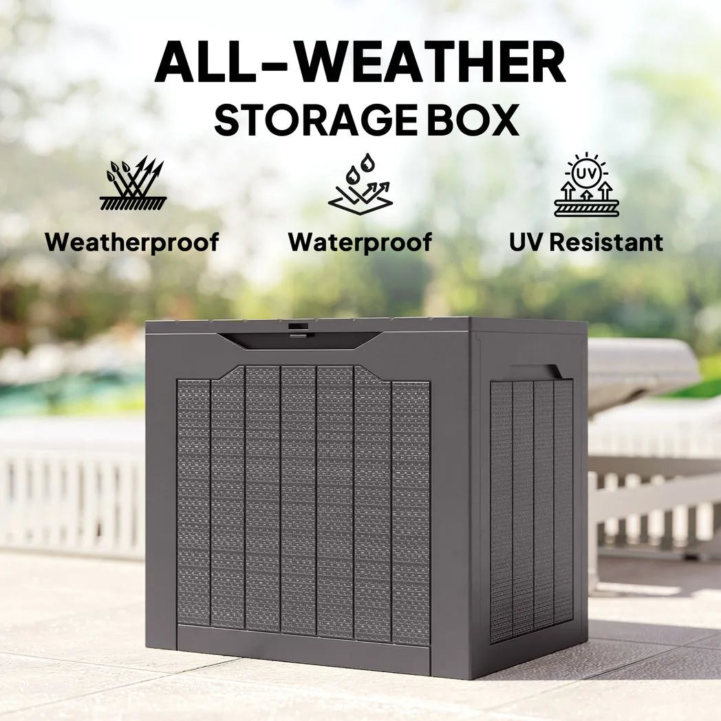 Outsunny 97L Plastic Garden Storage Box, Outdoor Storage Box with Handles, Waterproof Outdoor Storage Container, Brown