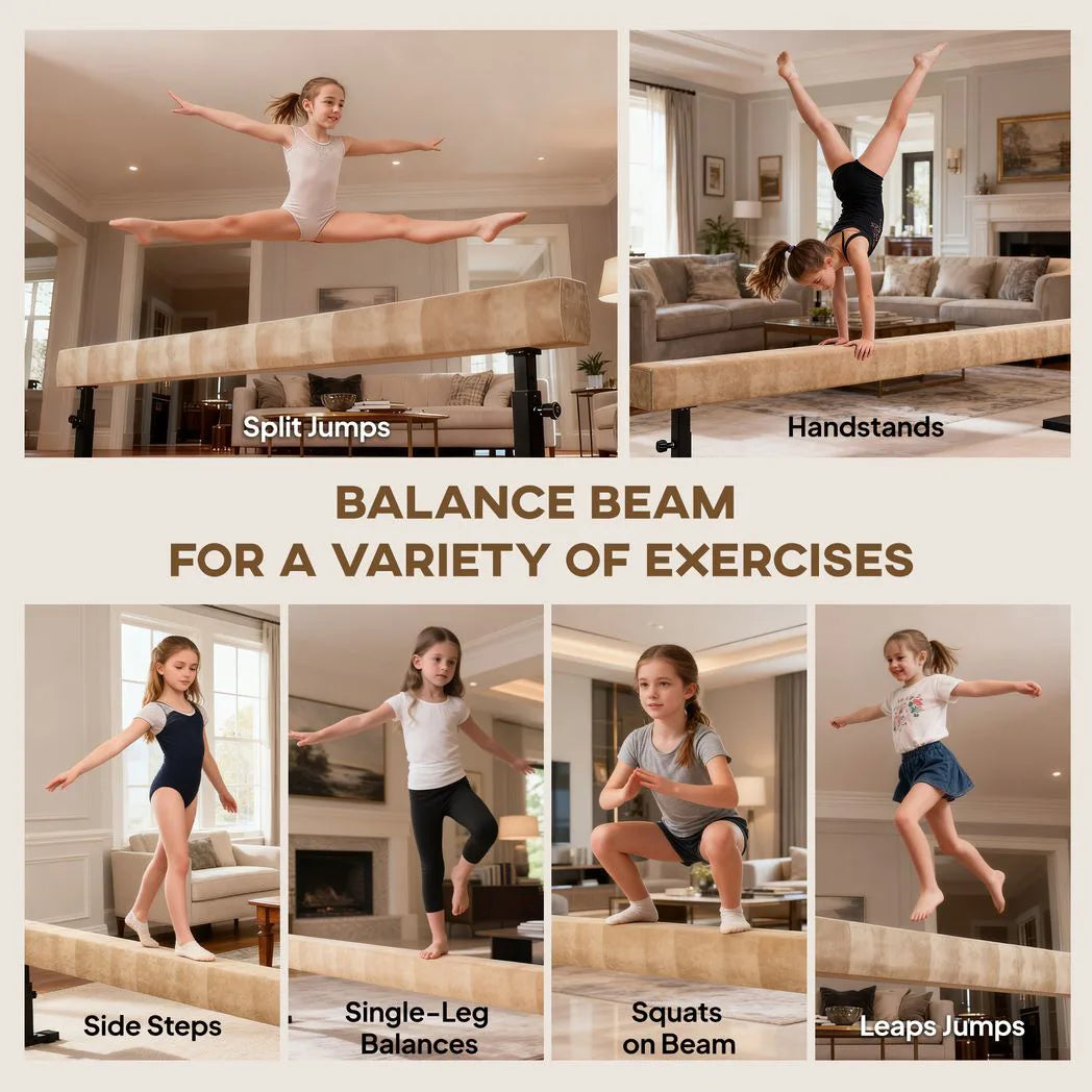 HOMCOM 7.5ft Adjustable Balance Beam, Gymnastics Beam with Wheels, Gymnastics Equipment for 6 Years Old Training