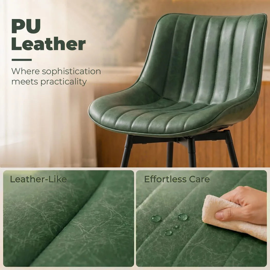 HOMCOM Set of 2 PU Leather Swivel Bar Stools - Dark Green