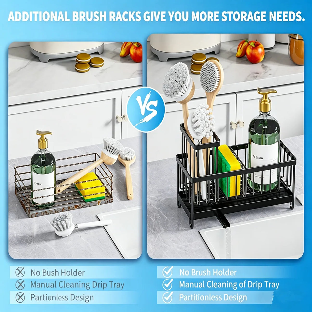 Kitchen Sink Rack Sponge Holder Soap Dish Drain Storage Organizer Brush Holder (US Logistics only For USPS.TK/TMEU only For self-pickup)