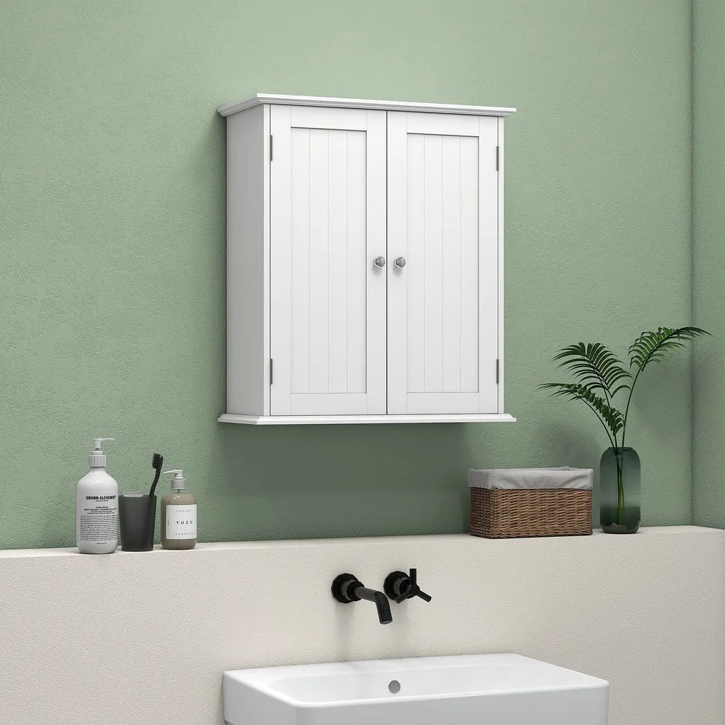 HOMCOM Bathroom Wall Cabinet, 3-Tier Wall-Mounted Bathroom Storage Cabinet with Adjustable Shelf, White