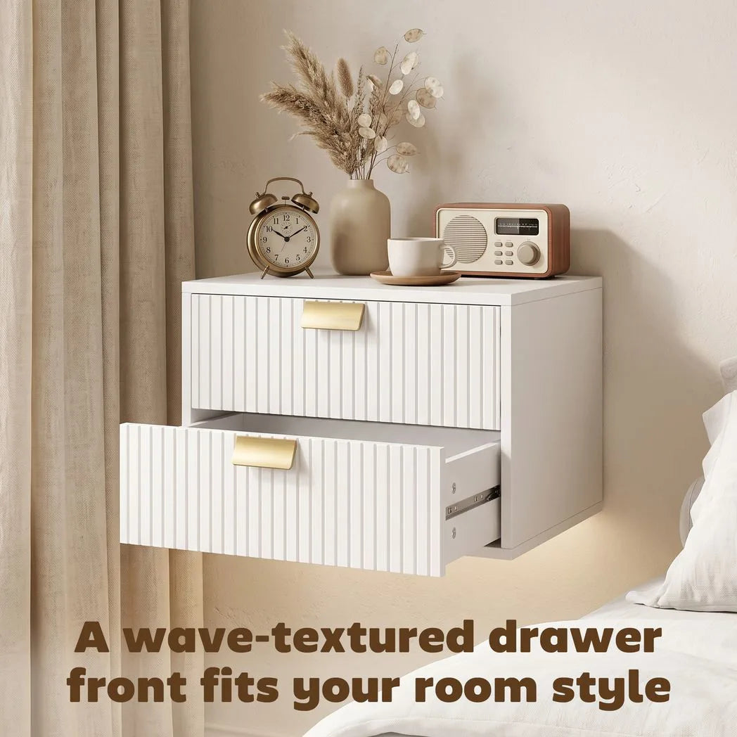 HOMCOM Modern Floating Nightstands Set of 2, Wall Mounted Bedside Tables with 2 Drawers, White