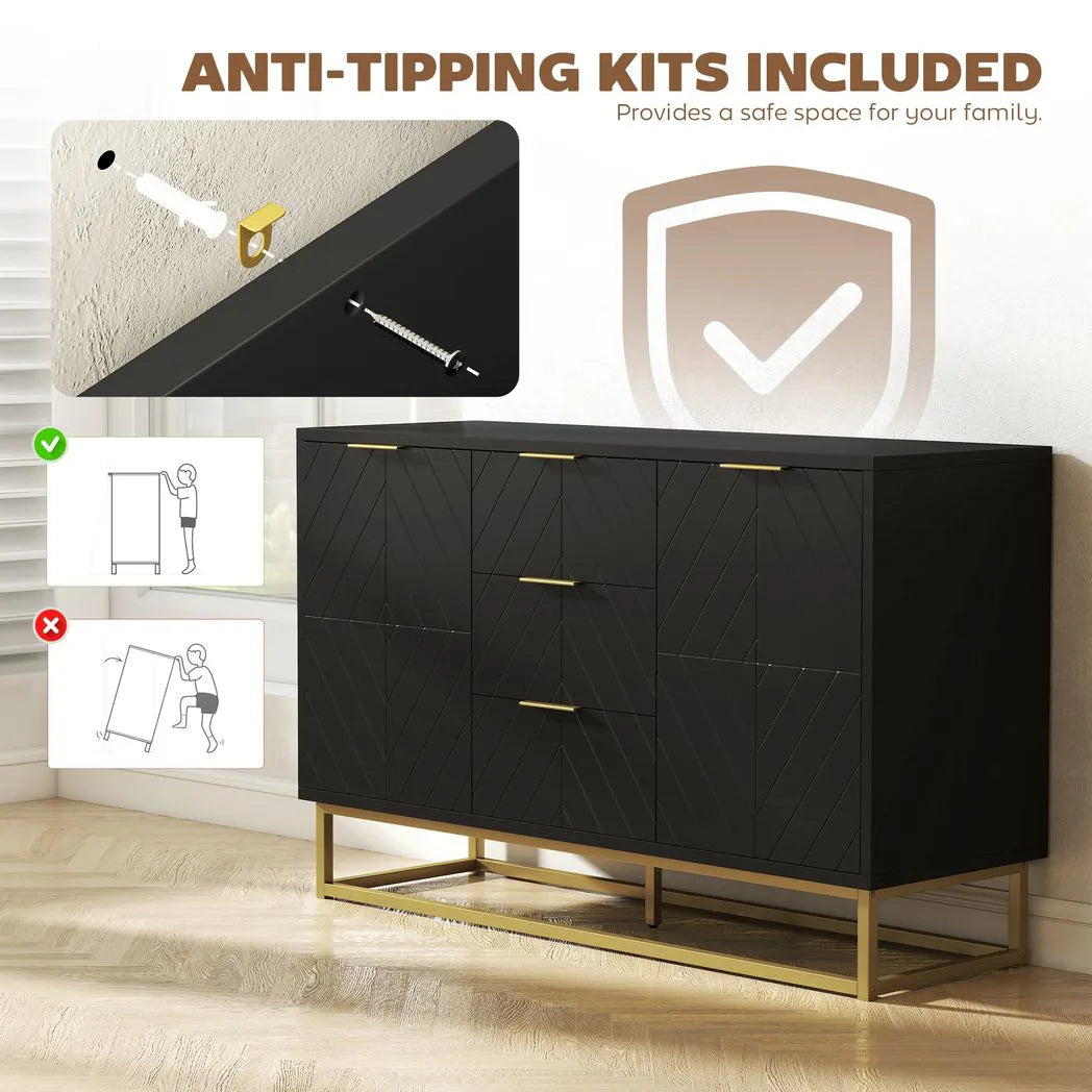 HOMCOM Sideboard with 3 Drawers and Adjustable Shelves for Living Room - Black