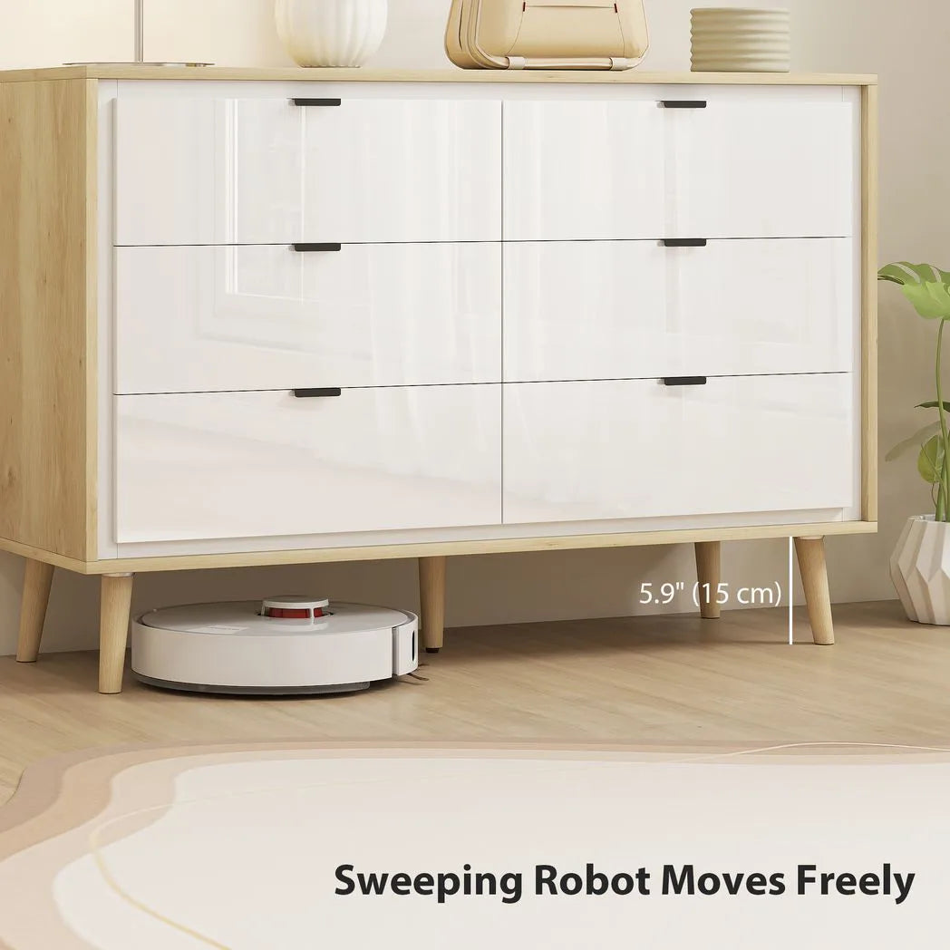 HOMCOM Storage Cabinet, Chest of Drawers with 6  Drawers and 5 Legs for Bedroom,  High Gloss White