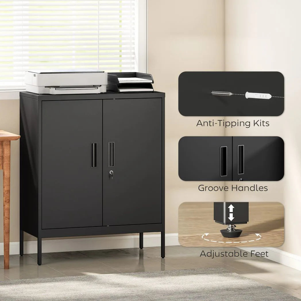 HOMCOM Metal Storage Cabinet with Lock and Adjustable Shelves - Black