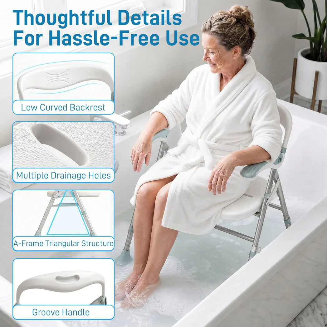 HOMCOM Foldable Shower Chair with Flip-Up Armrests, Shower Stool with Adjustable Height, Tool-Free Assembly, 136 kg