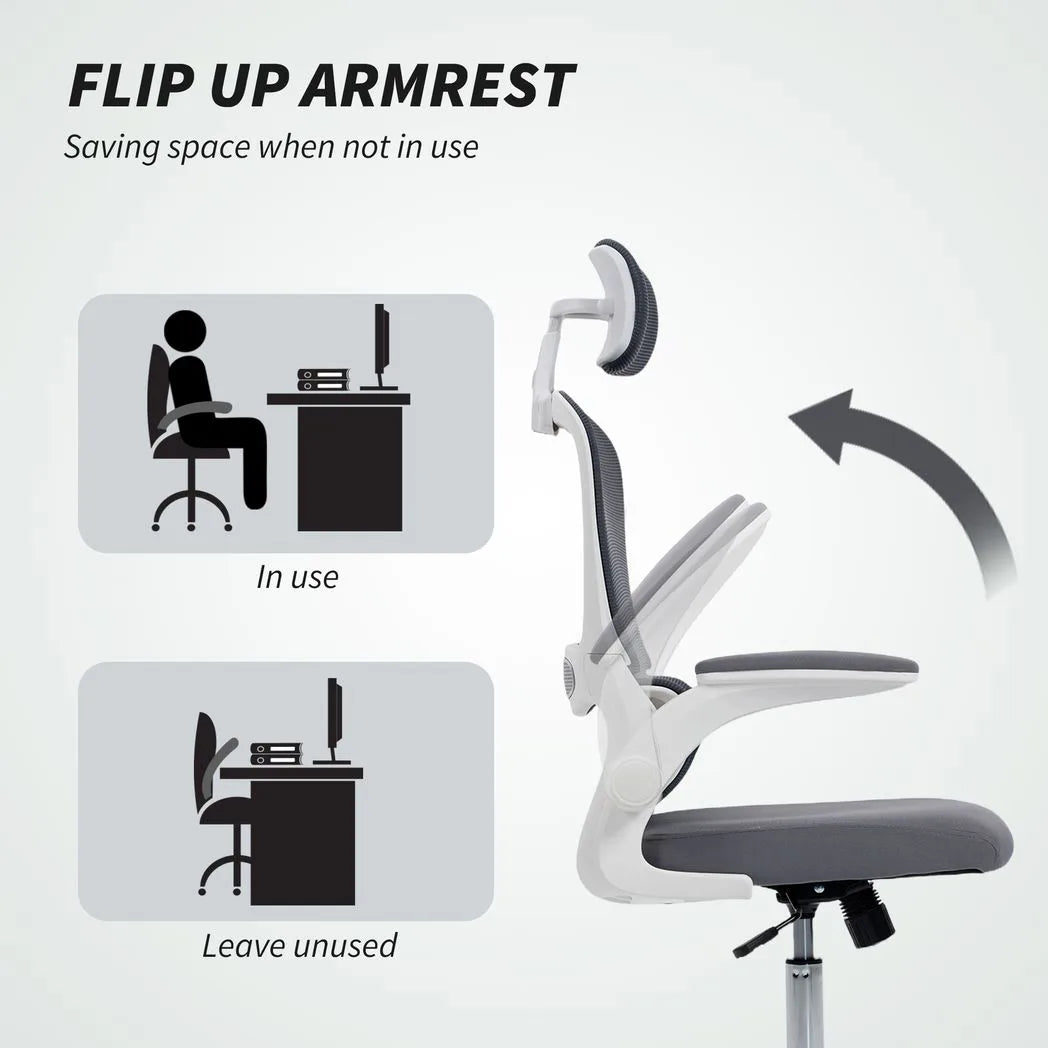 HOMCOM Mesh Back Office Chair, with Lumbar Support - Charcoal Grey
