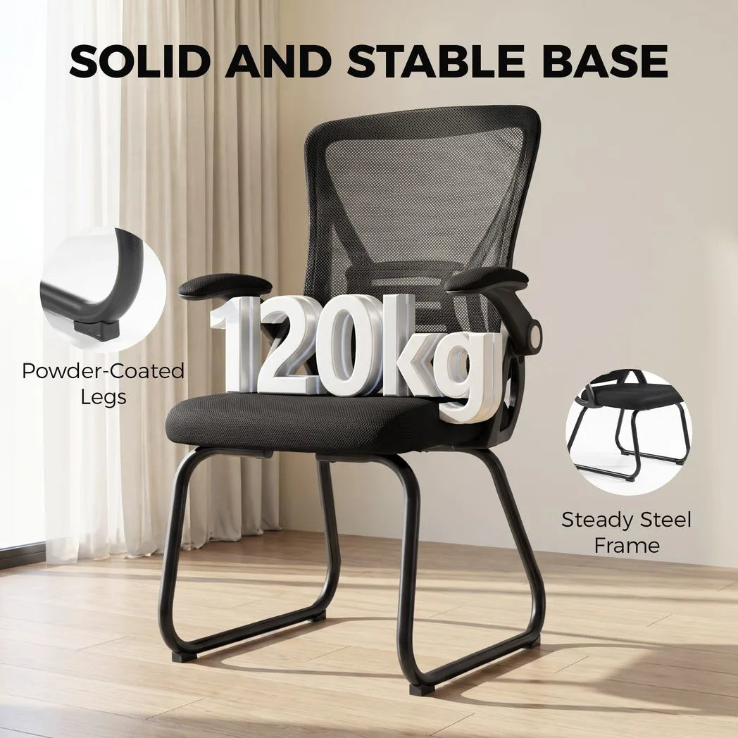 HOMCOM Office Chair, Ergonomic Desk Chair No Wheels with Mesh Backrest and Steel Legs for Home Conference Room, Black